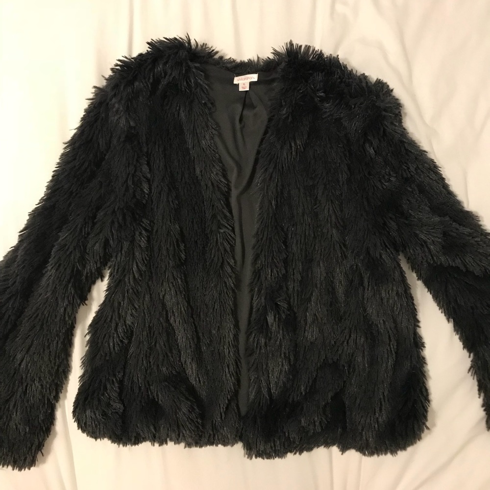 grey furry coat